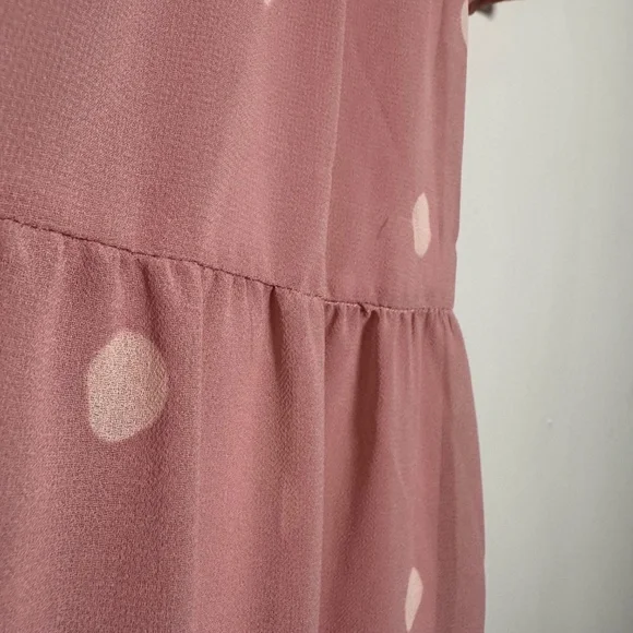 Gal Meets Glam Finely Polka Dot Tiered Midi Pink Dress Women's 4 Petite - Picture 7 of 16